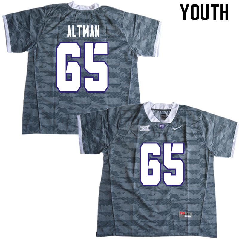 Youth #65 Colson Altman TCU Horned Frogs College Football Jerseys Sale-Gray